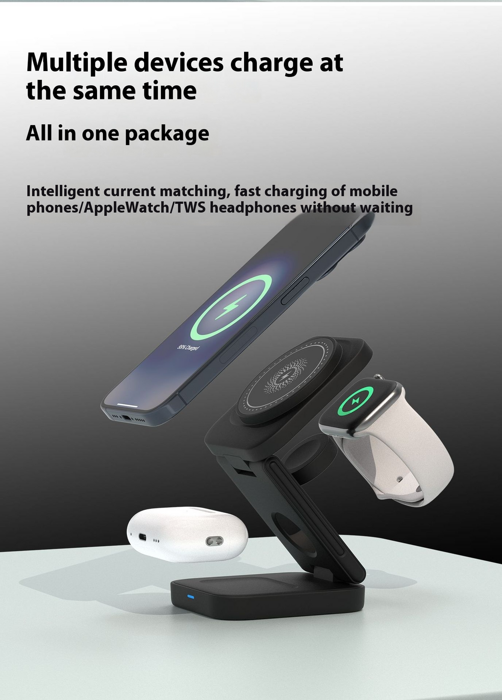 GearGremlin TriCharge – 3-in-1 Foldable Wireless Charging Station