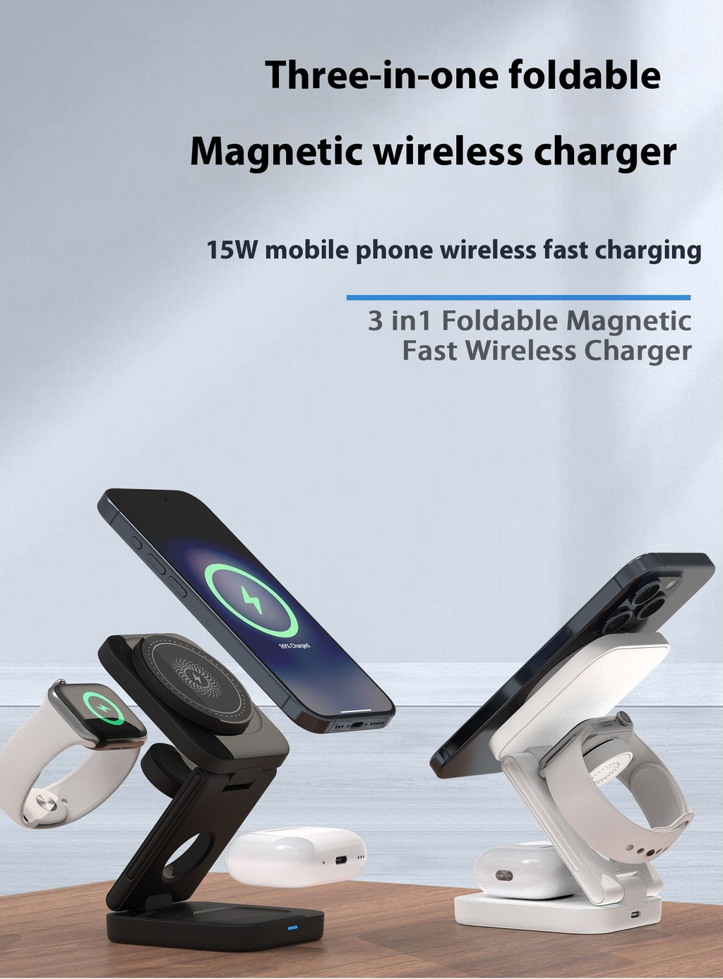 GearGremlin TriCharge – 3-in-1 Foldable Wireless Charging Station
