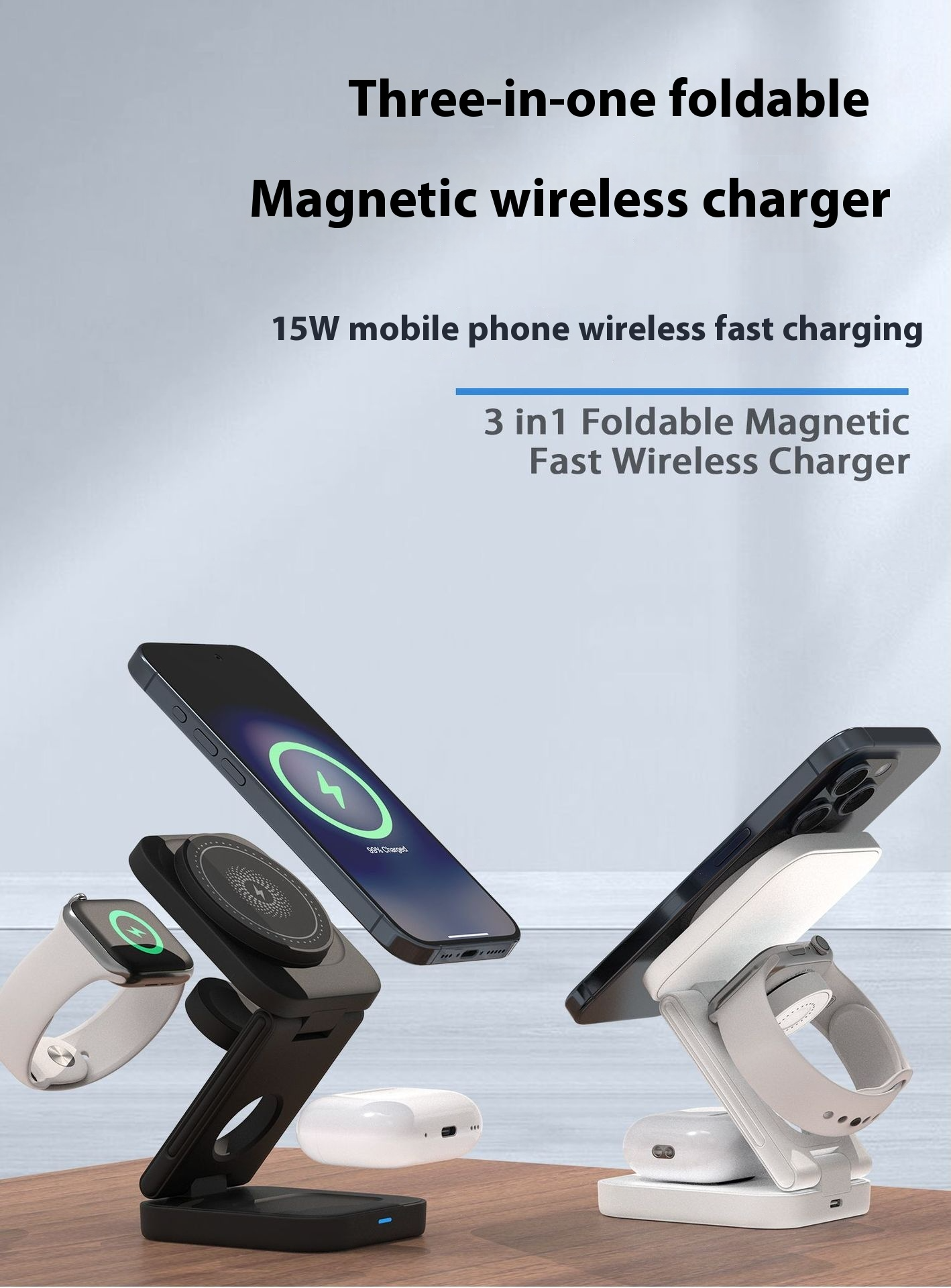 GearGremlin TriCharge – 3-in-1 Foldable Wireless Charging Station